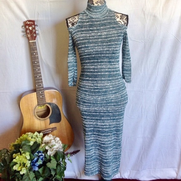 Joyce Leslie Dresses & Skirts - NWT Teal Cutout Shoulder Turtleneck Midi Dress